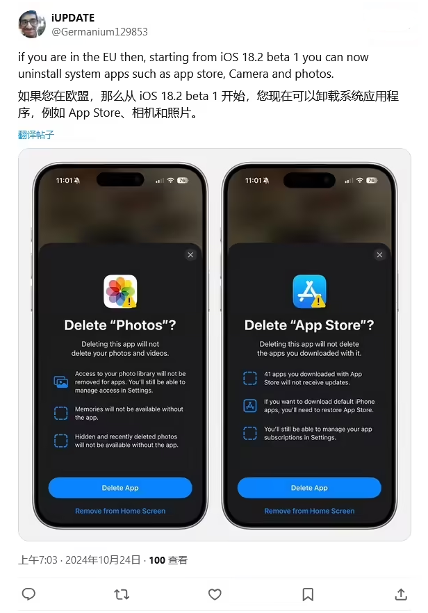 昌洒镇苹果手机维修分享iOS 18.2 支持删除 App Store 应用商店 